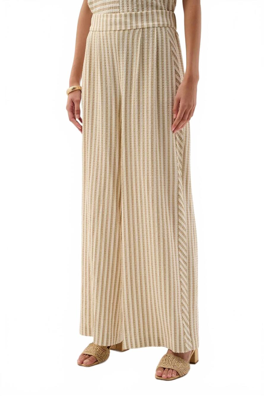 NEW JOSEPH RIBKOFF striped pull-on palazzo pants in beige/off-white